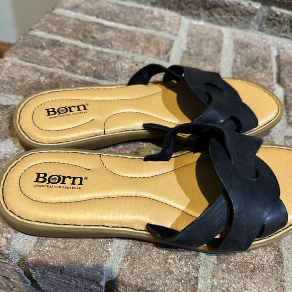 Born Kasia Slide Womens Size 9 Shoes Black Leather Slip On Casual Flat Sandals - Picture 7 of 15